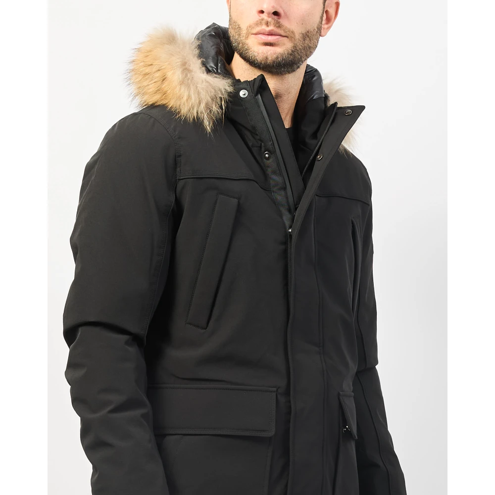 YES ZEE Zwarte parka met nepbont capuchon Black Heren