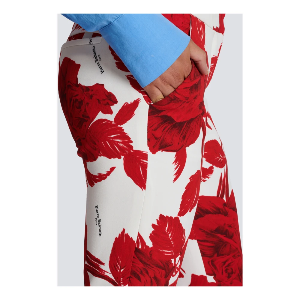 Balmain Crepe broek met rozenprint Red Dames