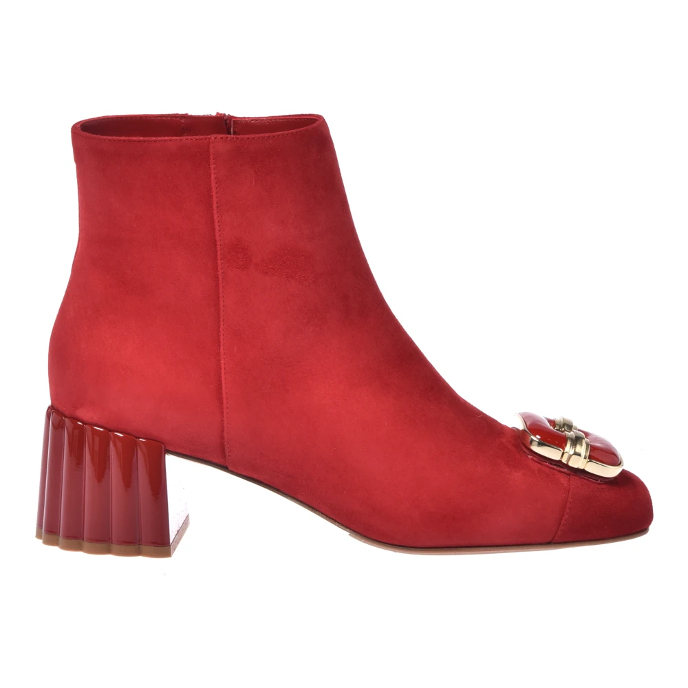 Baldinini Women's Red Heeled Boots, 7 Uk, Suede Ankle Boot