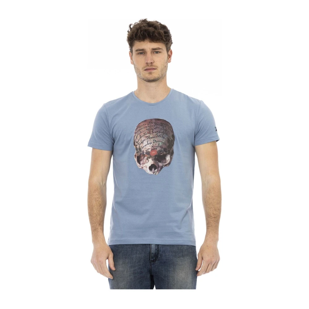 Trussardi Men's Blue T-Shirts, 3XL, Casual Short Sleeve T-Shirt With Front Print