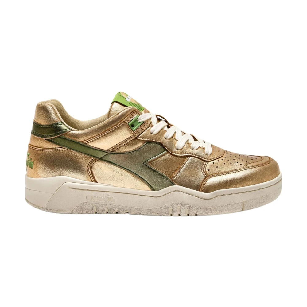 Diadora Gouden Gelamineerd Leren Sneaker Dames Schoenen Geel