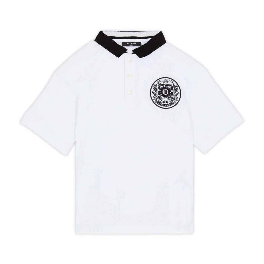 Balmain Boys White Printed Crest Polo Shirt - Kids Short Sleeve T-Shirts - 10 Y - Kids