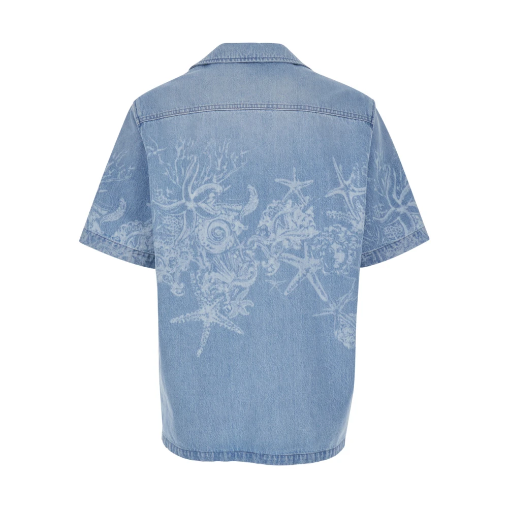 Versace Blauwe Cuban Collar Bowling Shirt Blue Heren