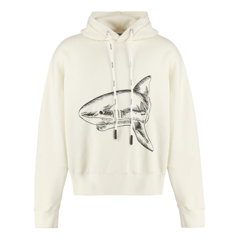 Palm Angels Haai Geborduurde Katoenen Hoodie Beige Heren