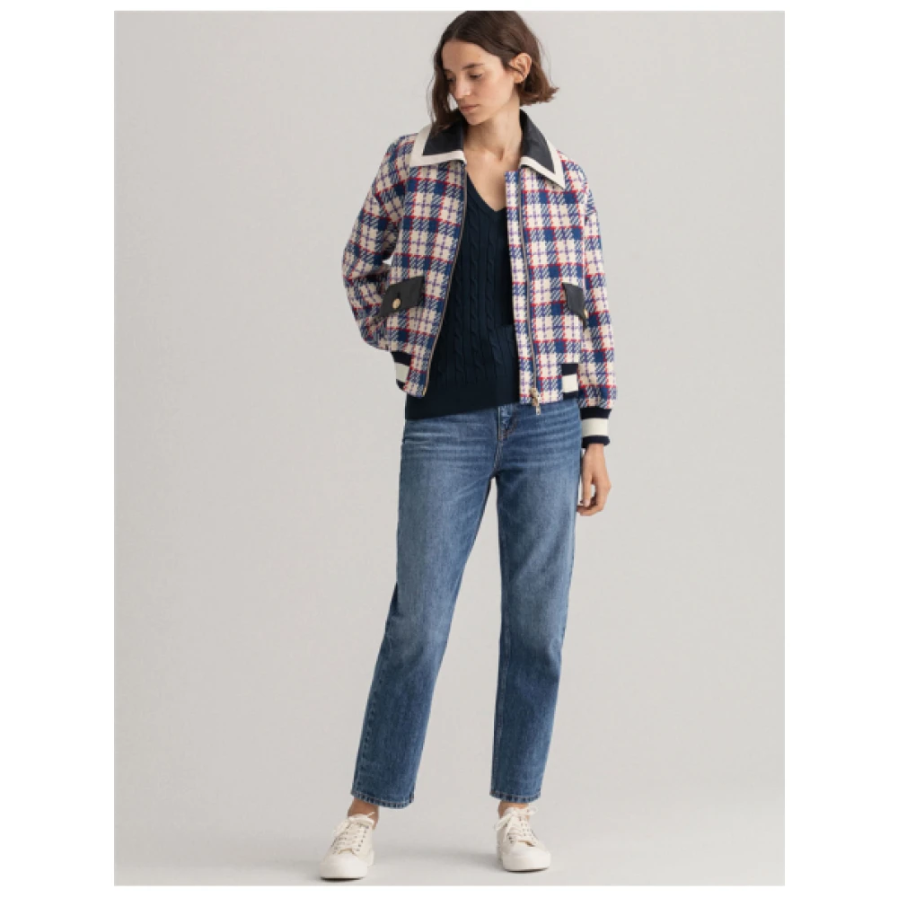 Gant Gebreide katoenen V-hals trui Blue Dames