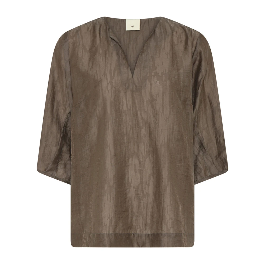 Heartmade Elegant V-ringad blus med fina detaljer Brown, Dam