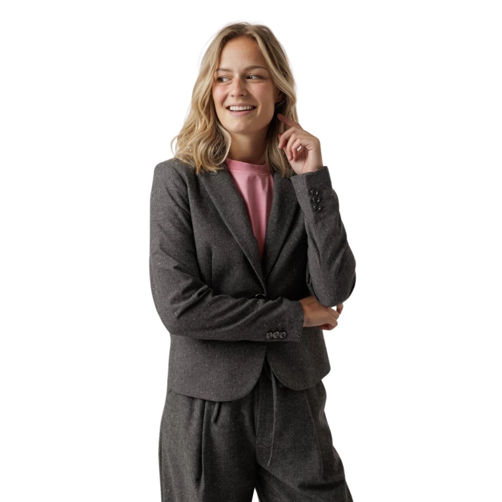 MOS MOSH Zwarte Zenia Blazer met enkele knoop Gray Dames