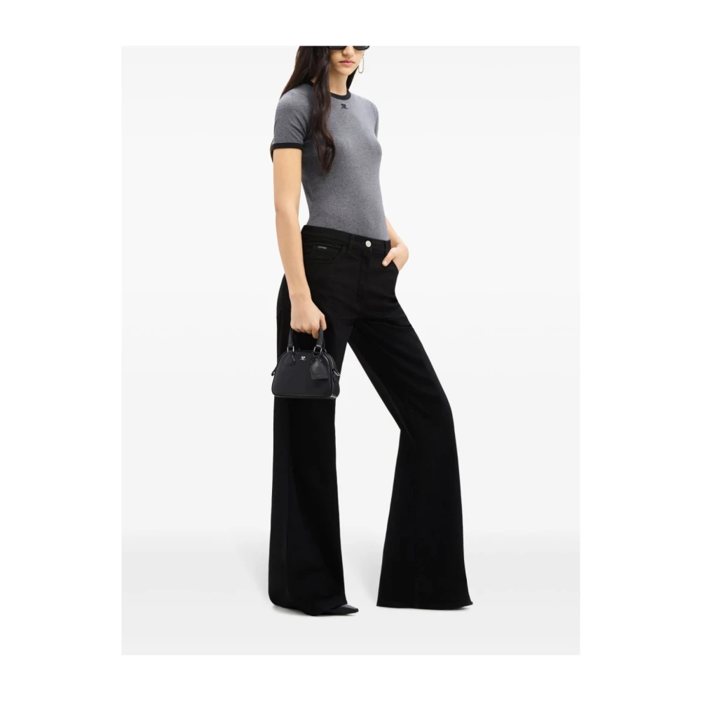 Courrèges Zwarte leren handtas met metalen logo Black Dames
