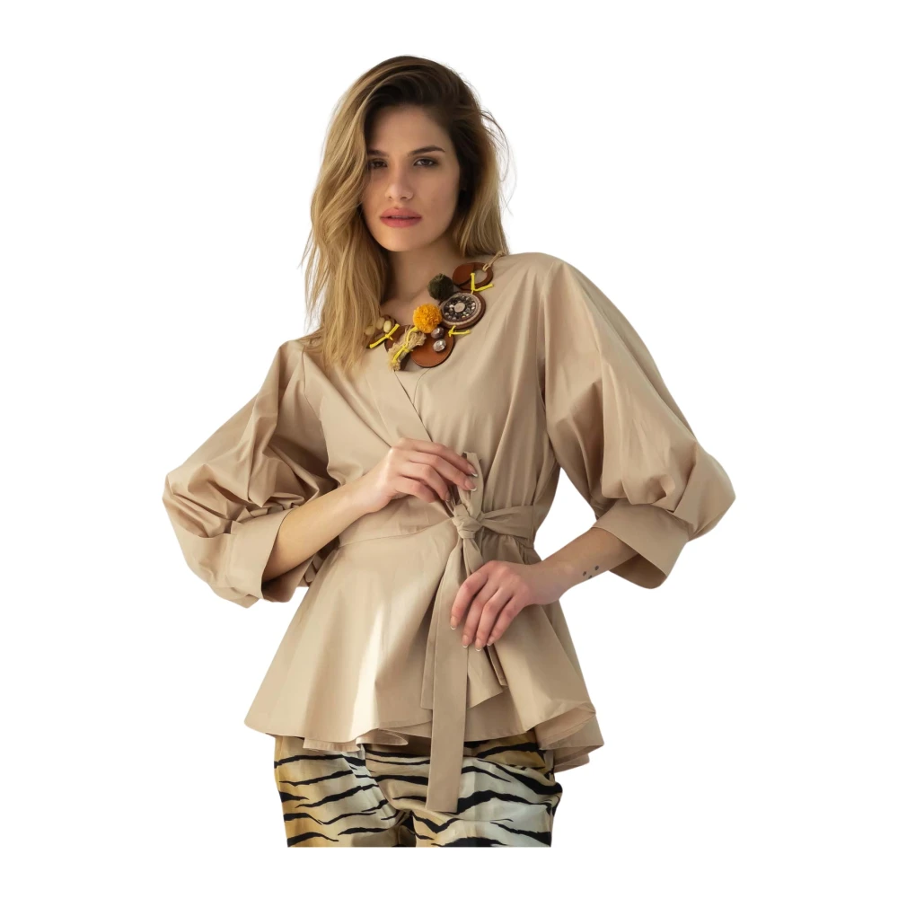 Beatrice .b Beige Ballonmouw Wikkeltop Beige Dames