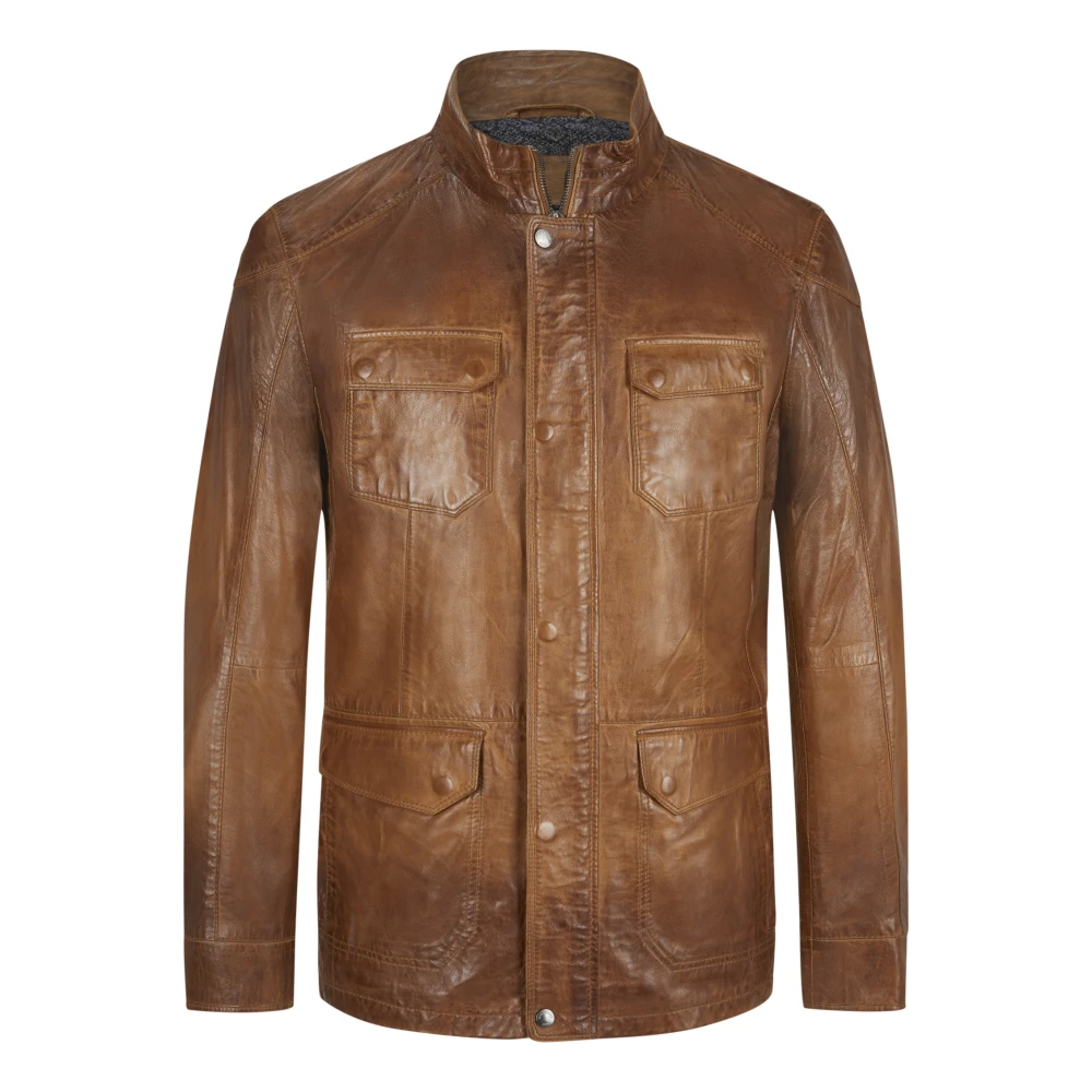 Milestone Heren Leren Field Jacket Brown Heren