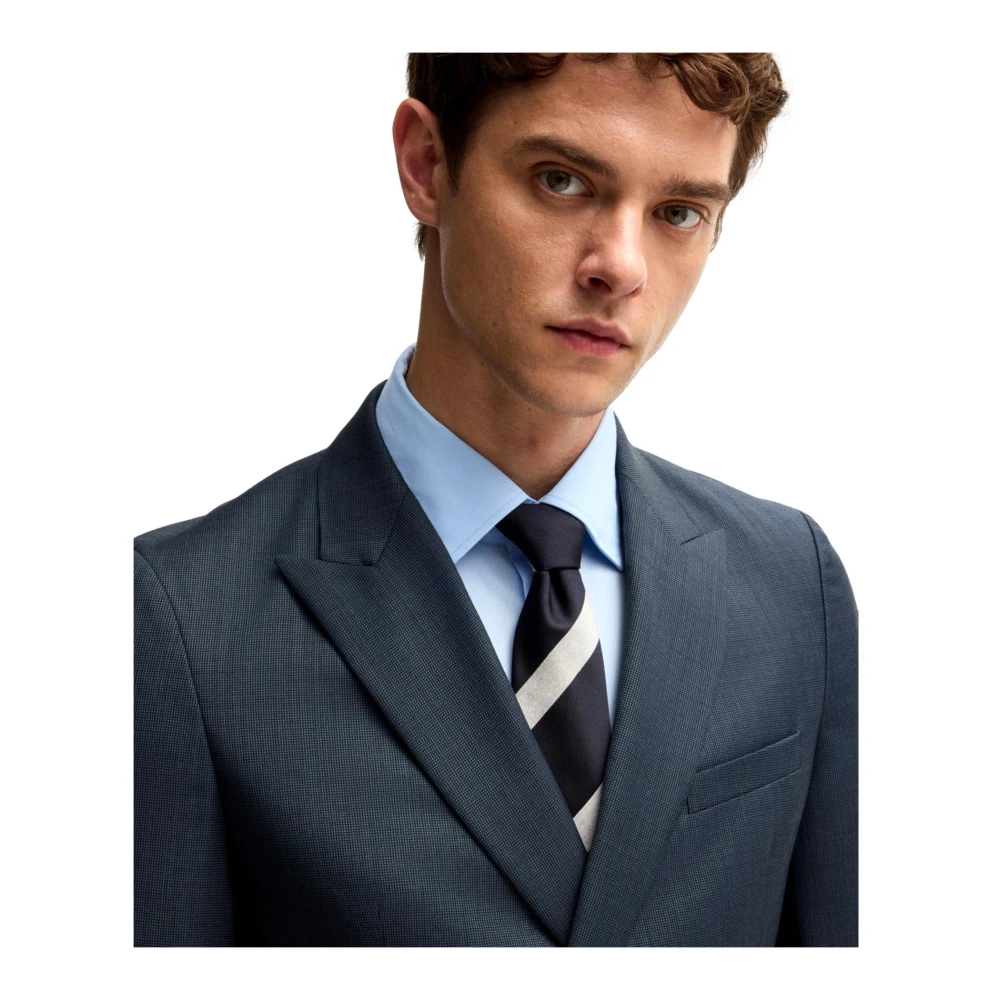 Hugo Boss Slim Fit Wol Double-Breasted Pak Blauw Blue Heren