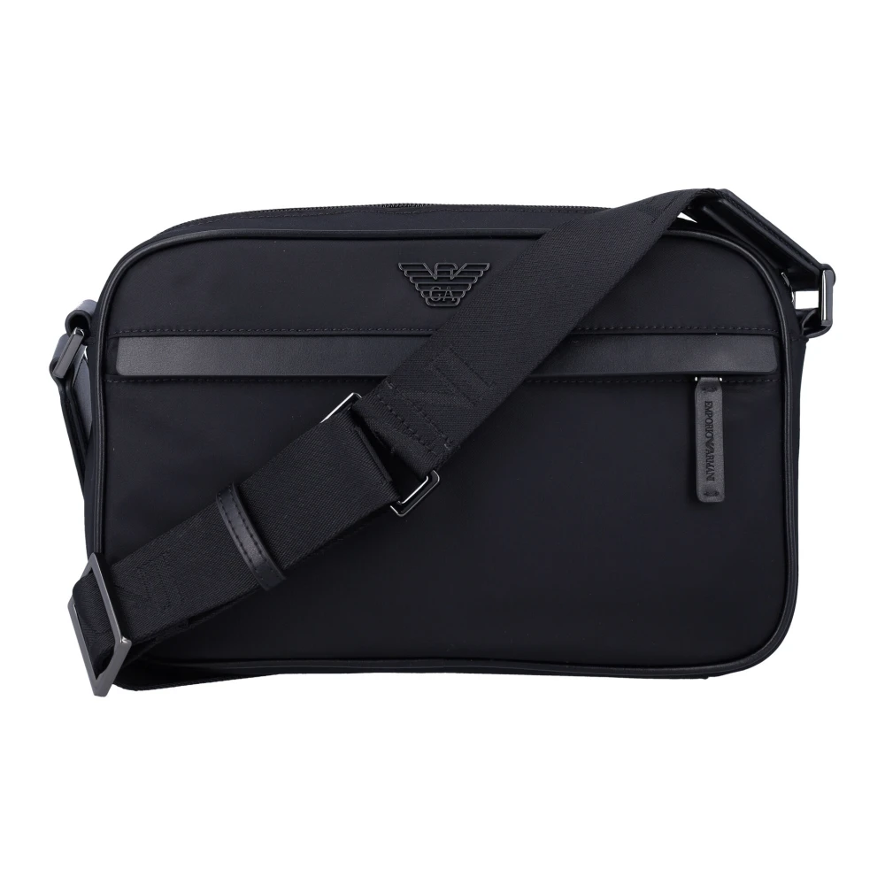Emporio Armani Zwarte Nylon Schoudertas met Rits Black Heren