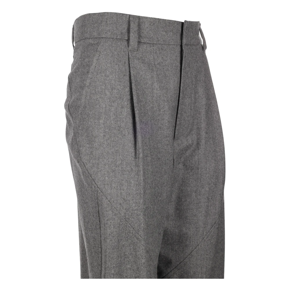 BRUNELLO CUCINELLI Oversized Grijze Wollen Broek Gray Dames