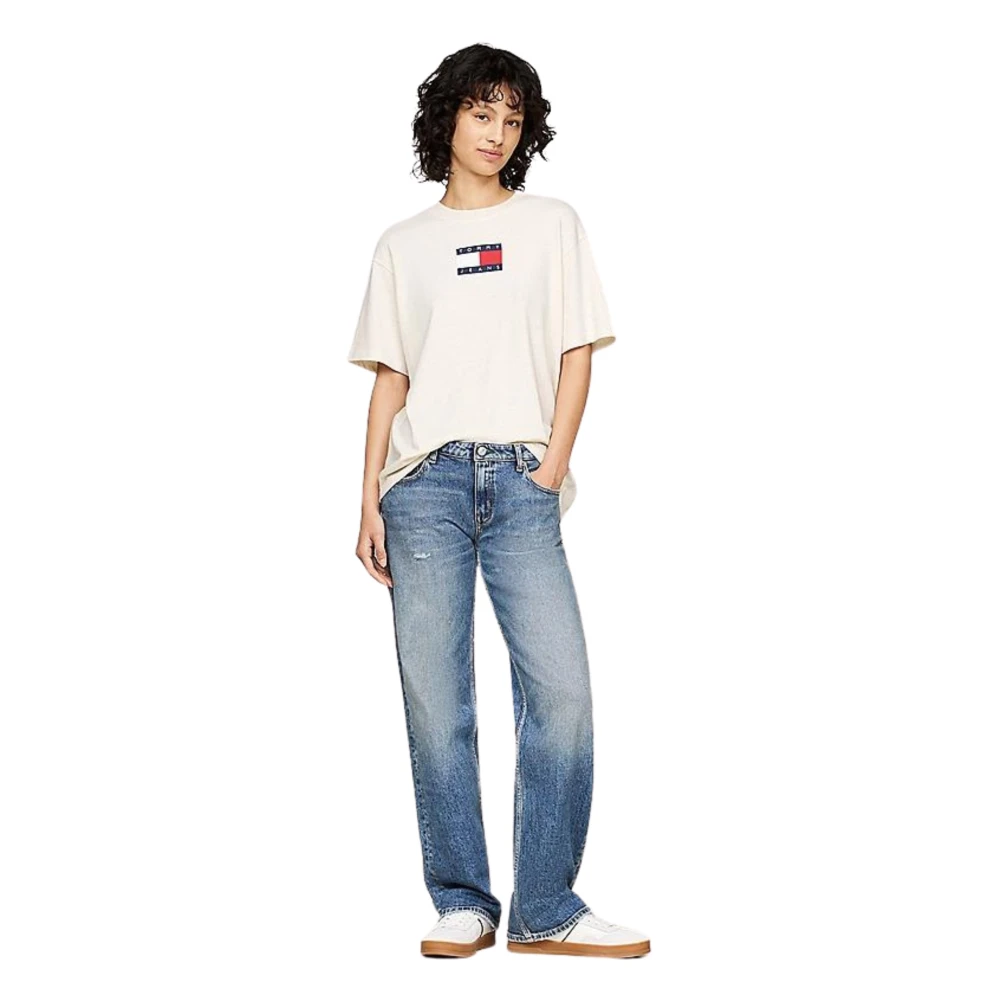 Tommy Hilfiger Streetwear T-shirt met Opvallende Branding Beige Dames