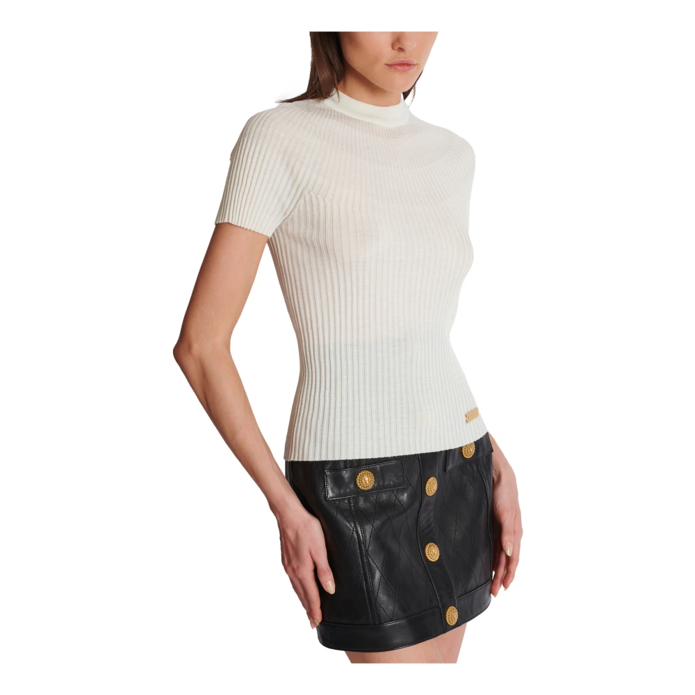 Balmain Geribbelde Gebreide Top Beige Dames