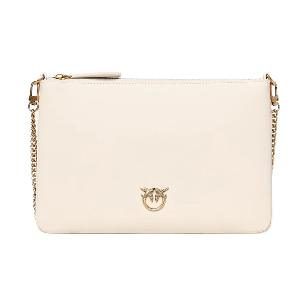 Pinko Cross Body Bags, Female, One Size, Chic Chain Wallet Love Birds White