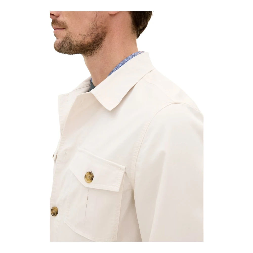 Oscar Jacobson Witte Safari Katoenen Stretch Overshirt Beige Heren