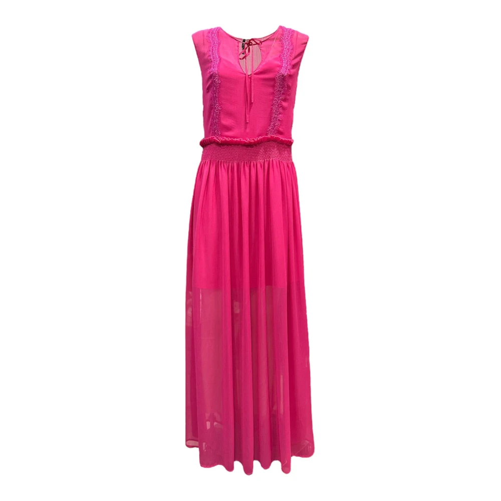 Manila Grace Lange jurk met kanten inzetstukken Pink Dames