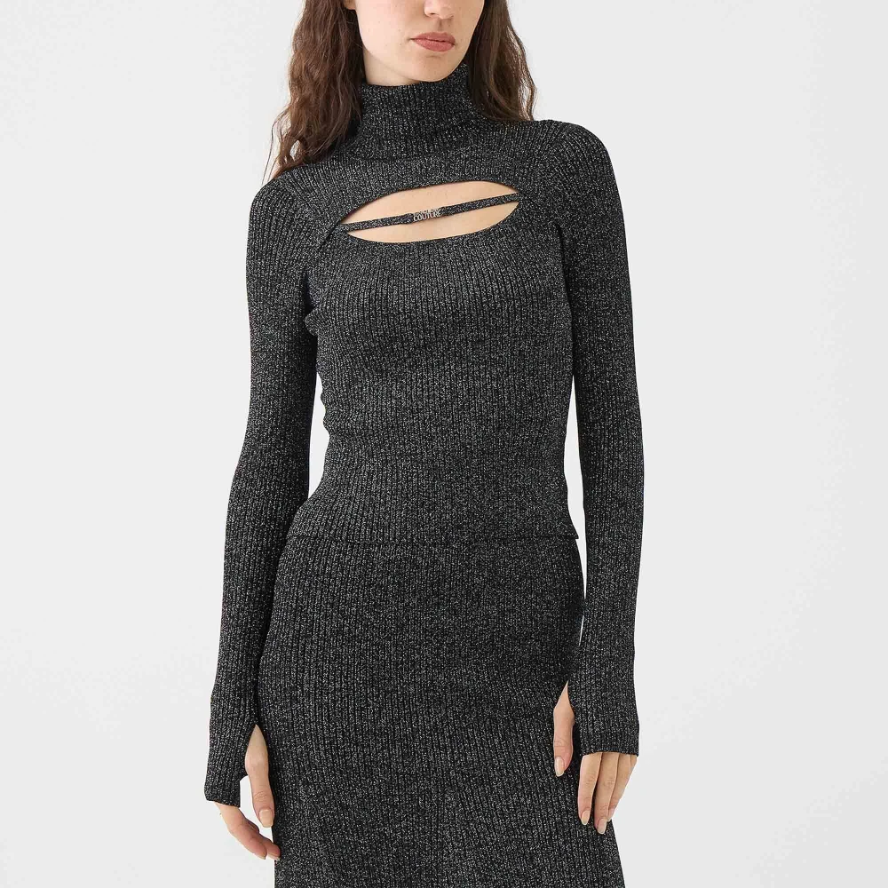Versace Jeans Couture Lurex Cut Out High Neck Top Black Dames