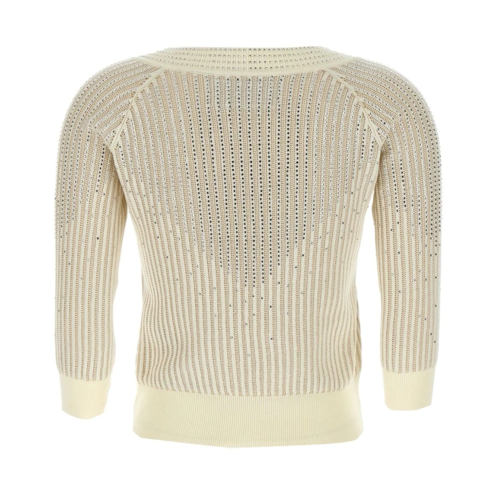 Ermanno Scervino Sweater met Rhinestone V-hals Beige Dames