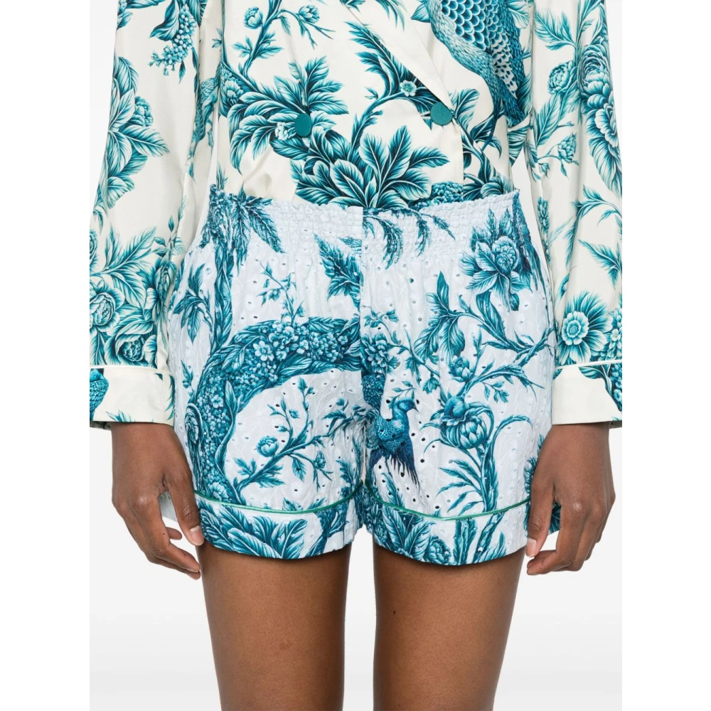 F.r.s For Restless Sleepers Blauwe Shorts met Bloemenprint en Elastische Tailleband Blue Dames