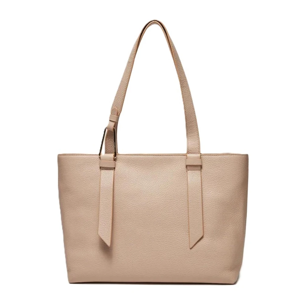 Coccinelle Leren gehamerde textuur logoprint handtas Beige Dames