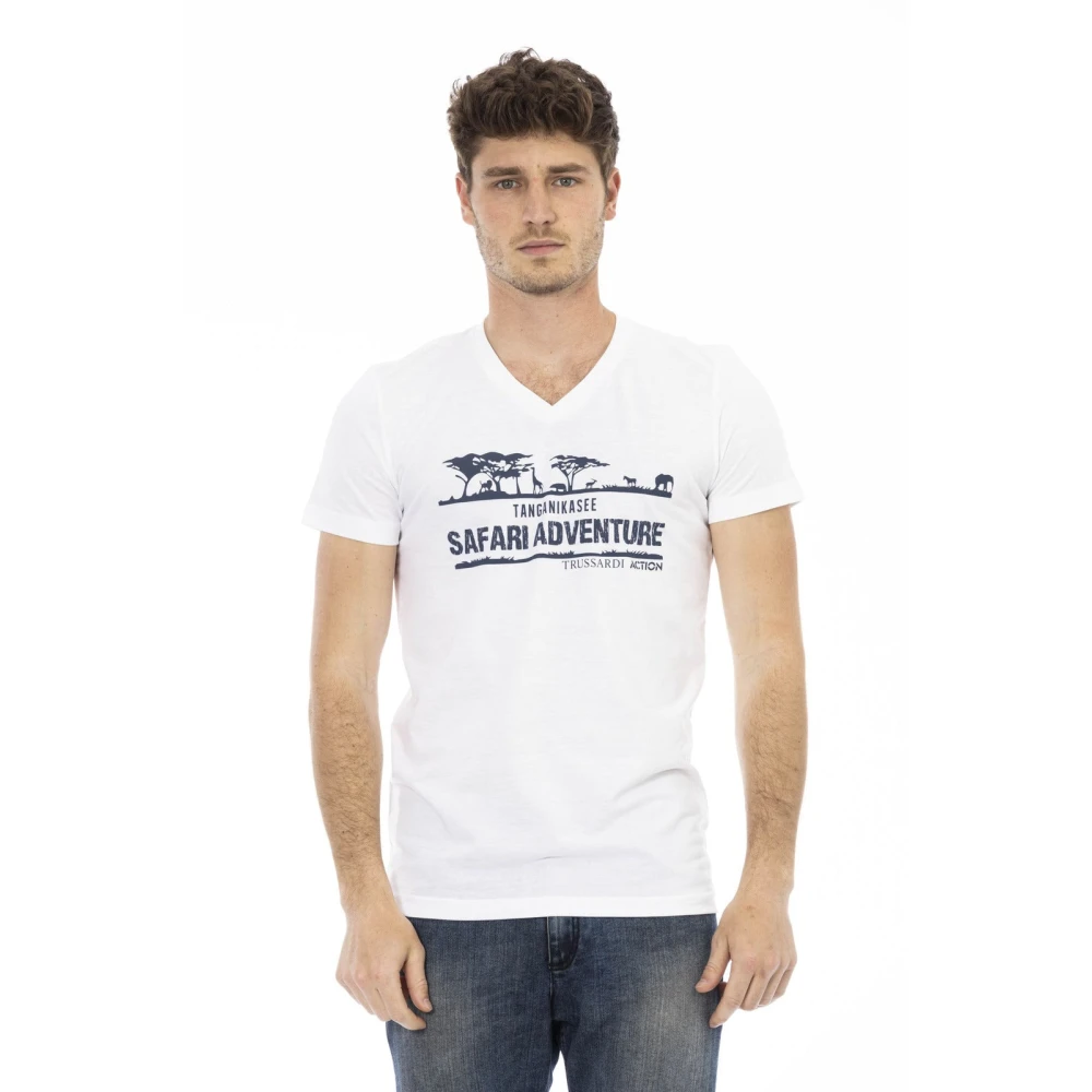 Trussardi Korte Mouw V-hals T-shirt White Heren