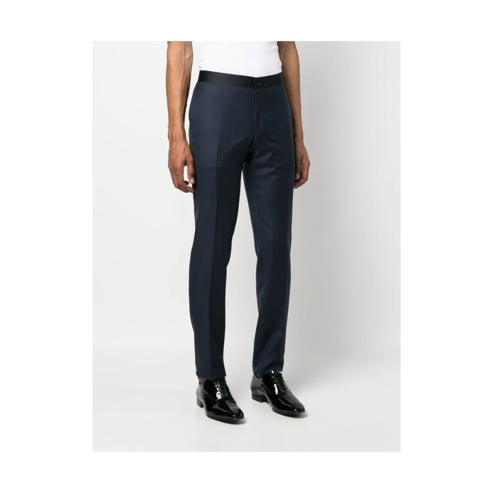 Canali Marineblauwe Wollen Broek Blue Heren