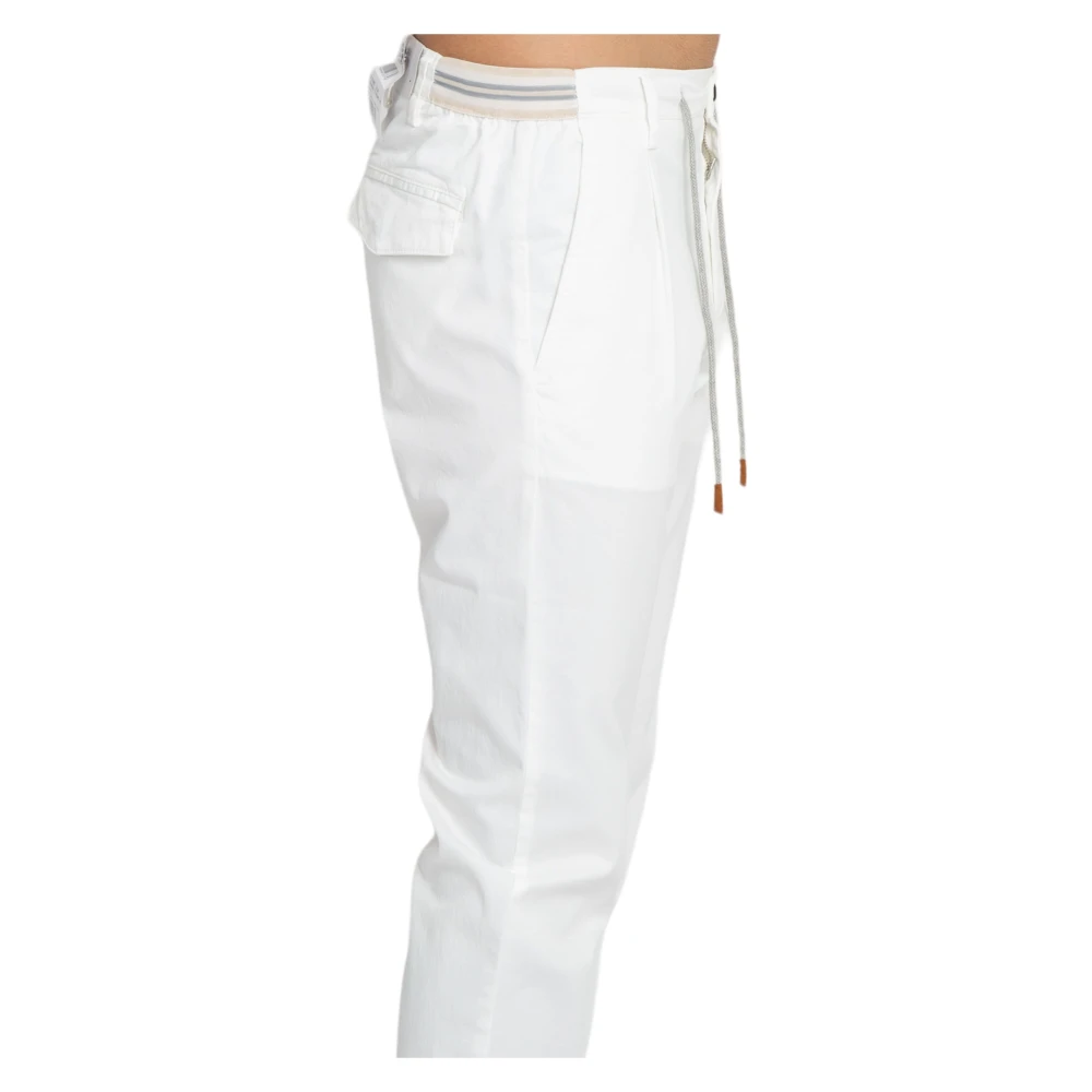 Eleventy Bianco Elastische Joggerbroek met Zijstrepen White Heren