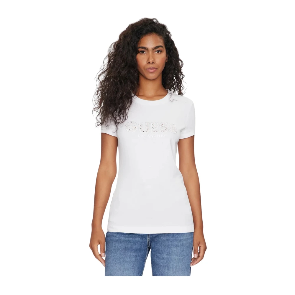 Guess Fantasy Logotyp T-shirt - Stretch Cotton White, Dam