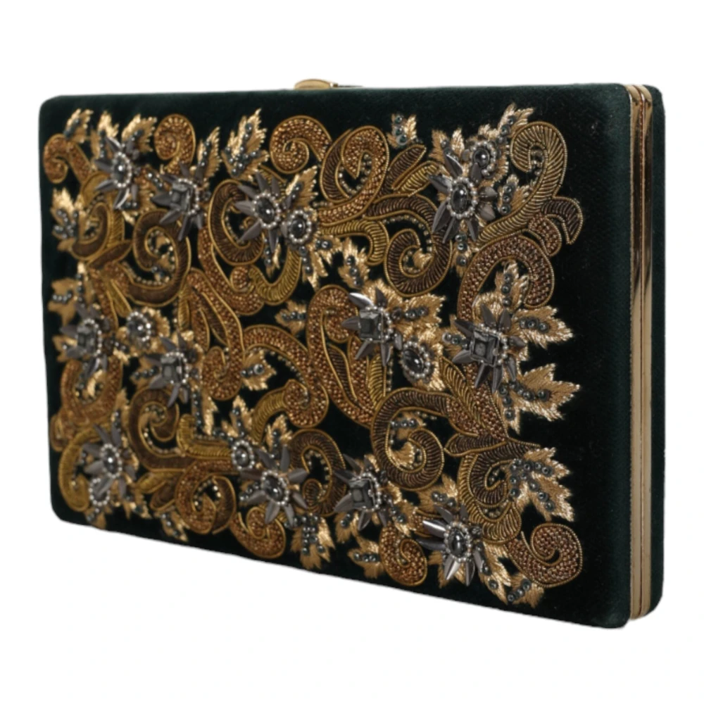 Dolce & Gabbana Zwarte Fluweel Gouden Frame Clutch Avondtas Black Dames