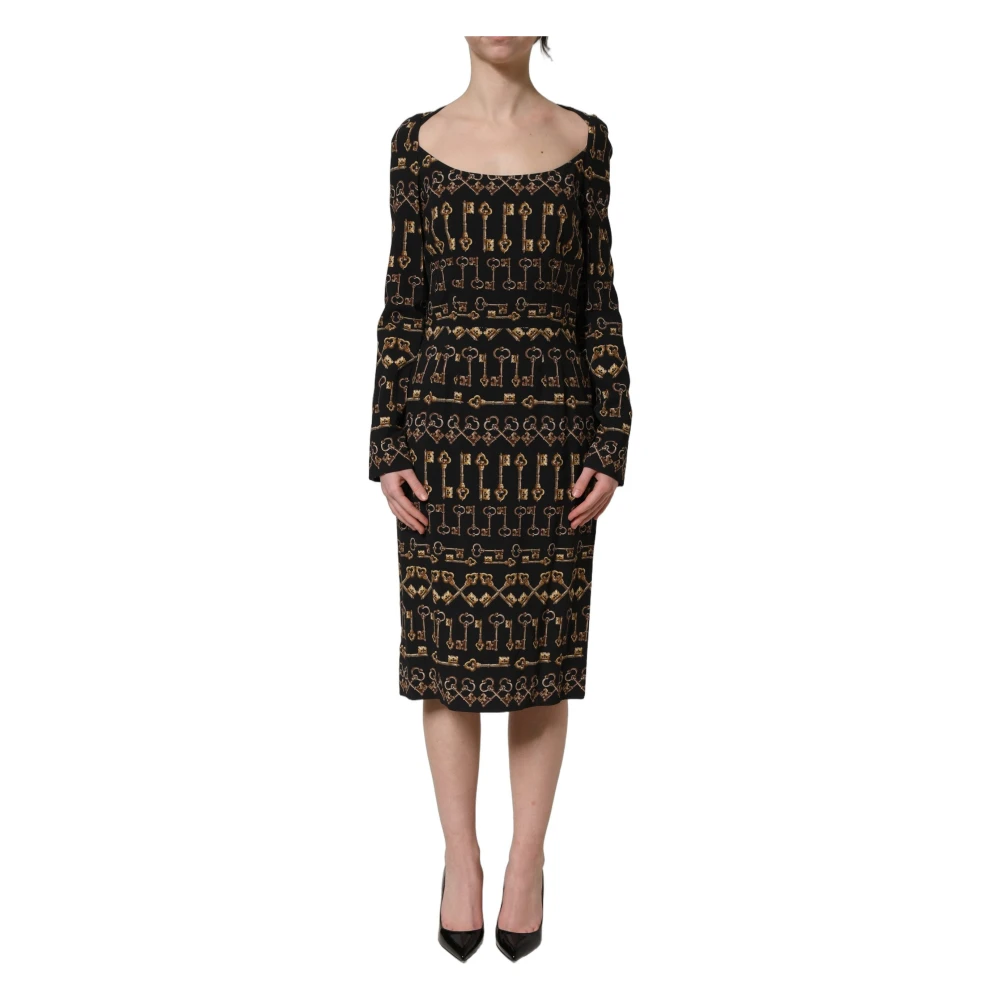 Dolce & Gabbana Midi Dresses, Female, L, Long Sleeves Sheath Midi Dress Black