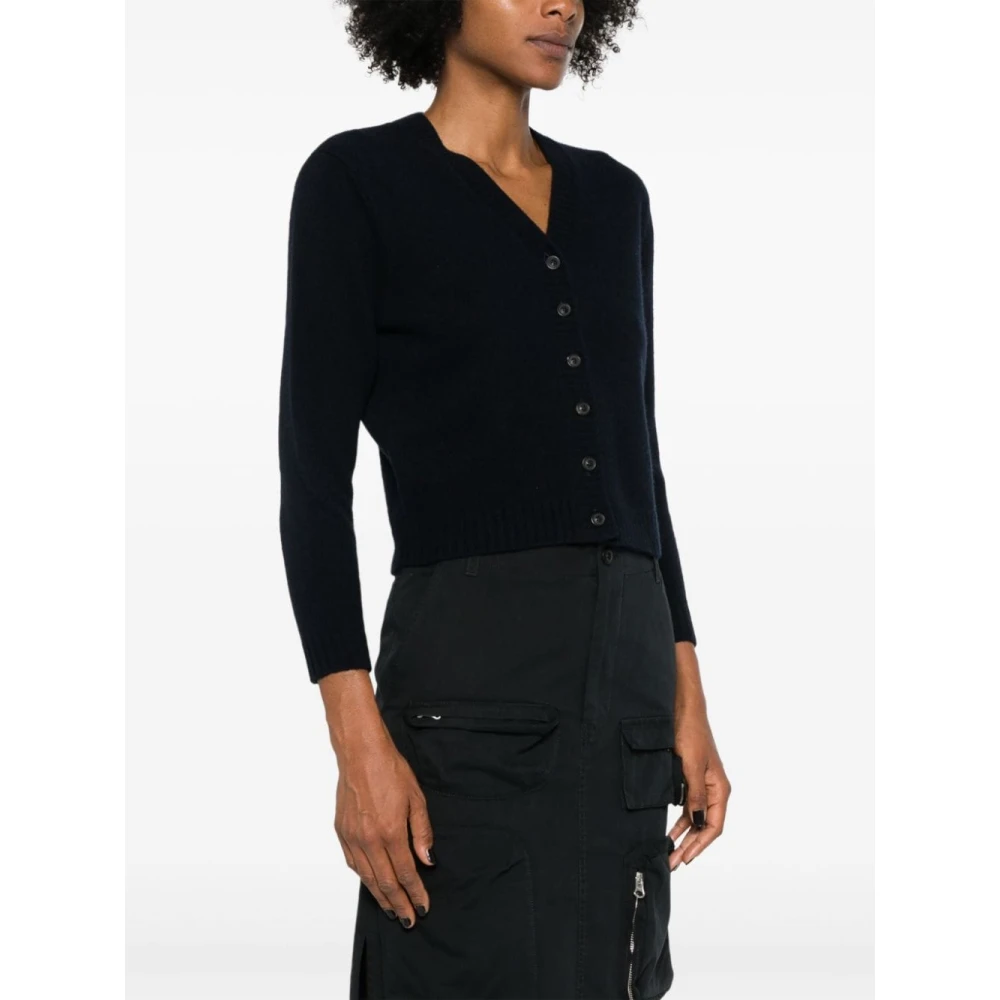 Maison Margiela Zwarte Wol V-Hals Trui Blue Dames