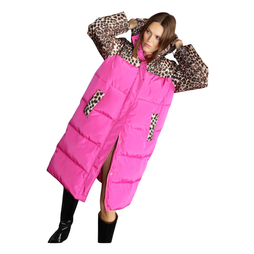 Cras Luipaardprint Pufferjas in Roze Pink Dames