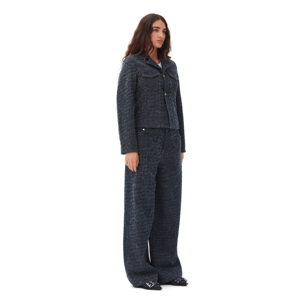 Ganni Fluffy Denim Getailleerde Blazer Blue Dames