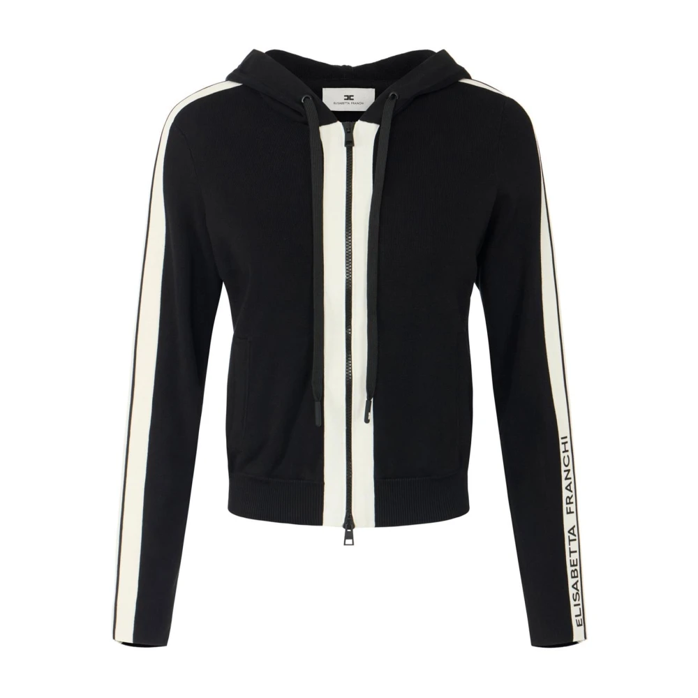 Elisabetta Franchi Donna Nero - Felpa Bicolore In Maglia Con Logo - Sweatshirts & Hoodies - S - Immagine 1