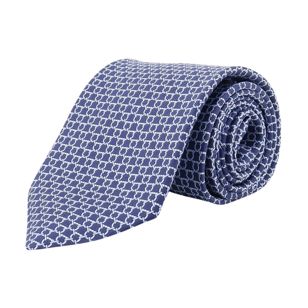 Ferragamo Blue Ties, Male, One Size, Micro-Pattern Silk Tie