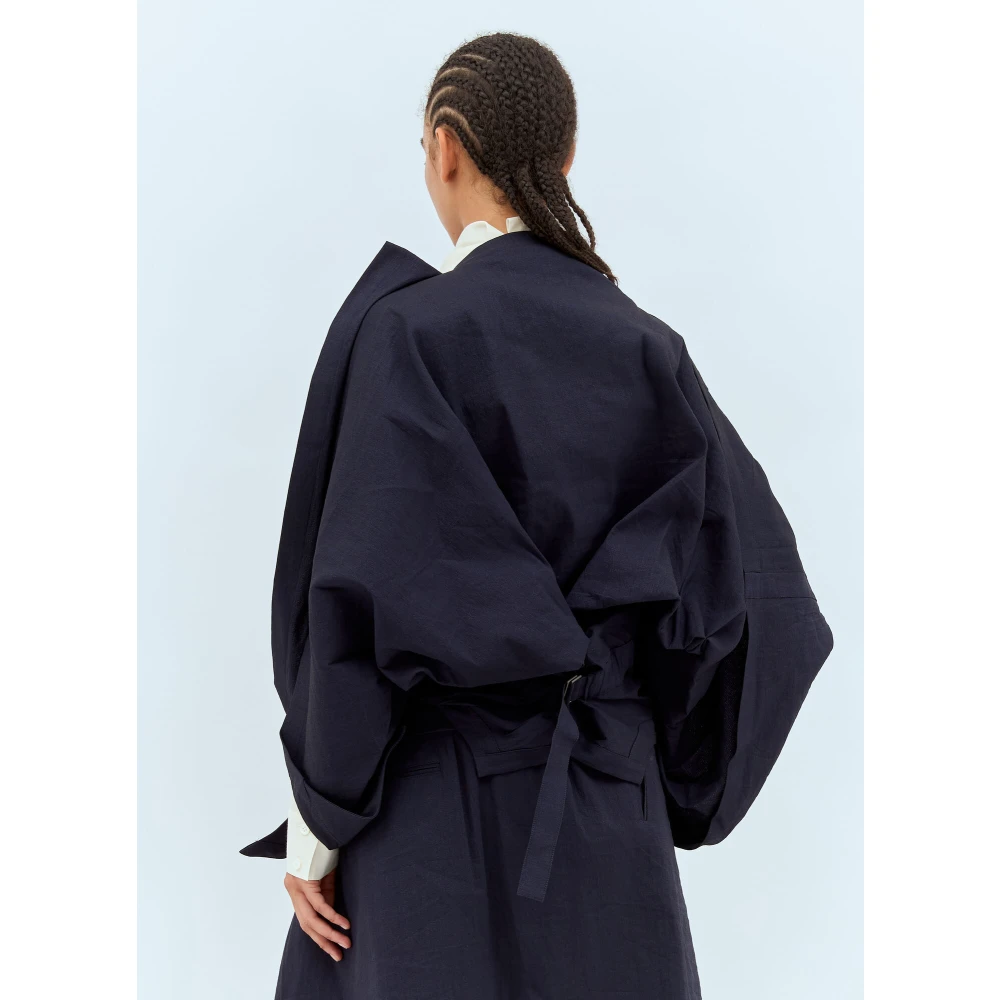 Issey Miyake Asymmetrische V-hals Cardigan met Gedrapeerde Panelen Blue Dames