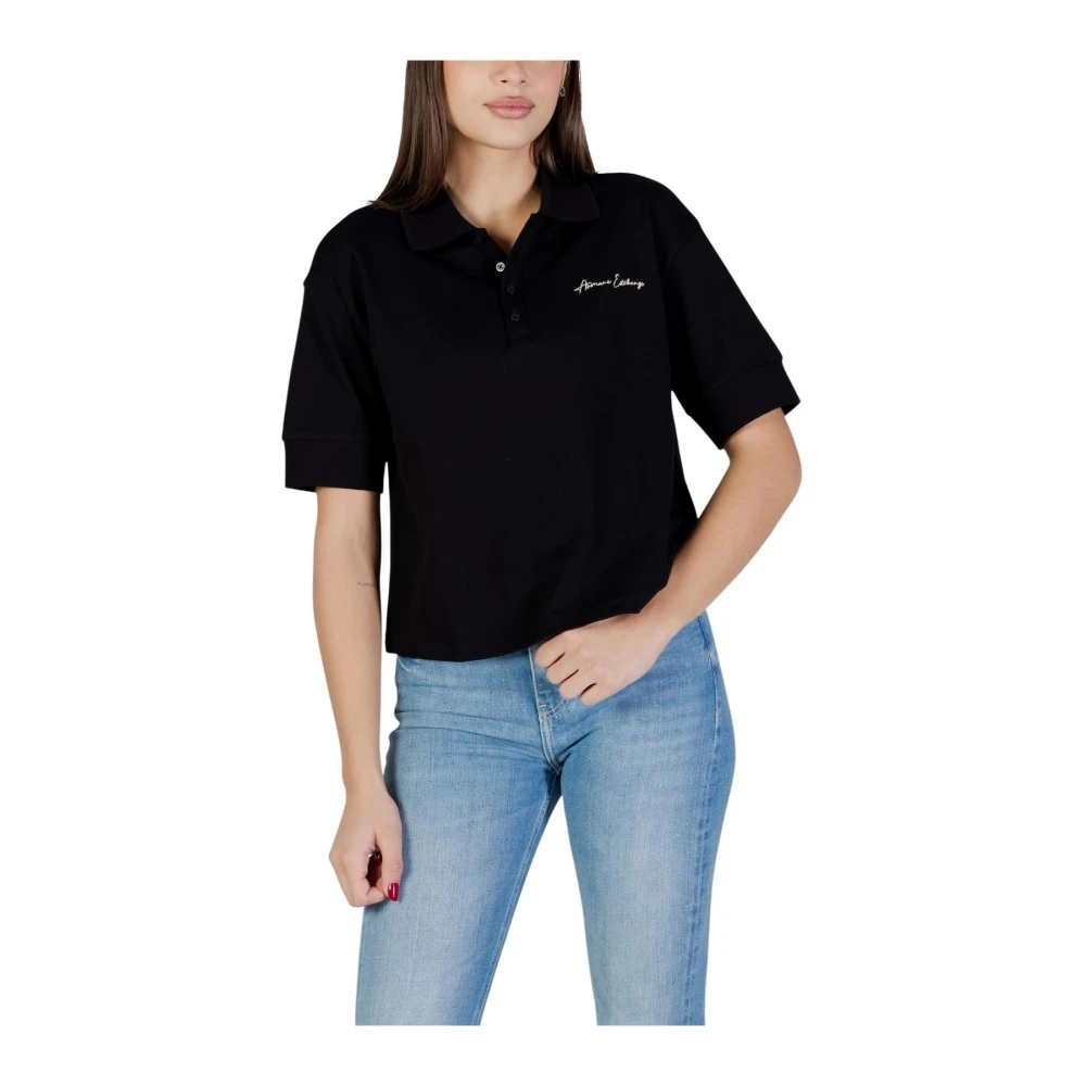 Armani Exchange Women's Black Polo Shirts, Xs, Round Neck Polo T-Shirt With Short Sleeves
