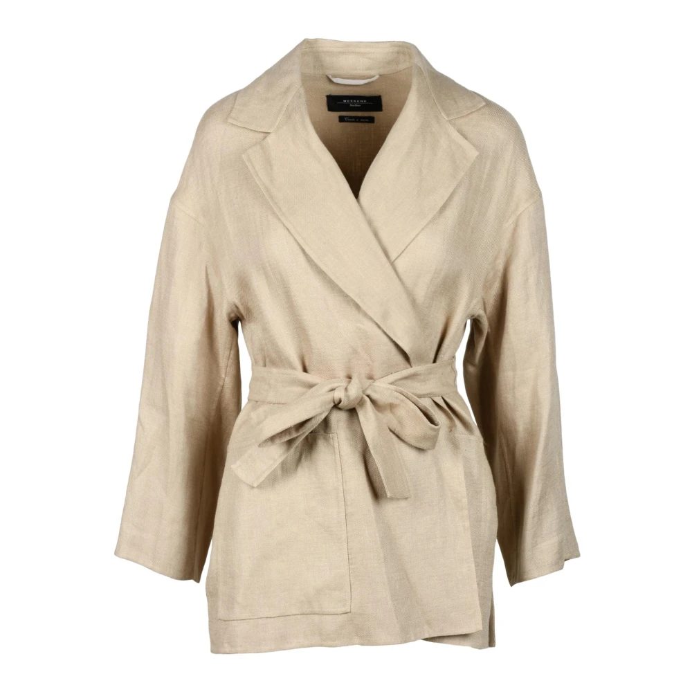 Max Mara Weekend Linne Bomull Jacka Beige, Dam