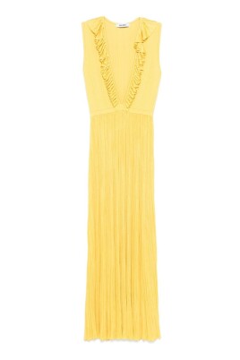 sunflower-yellow-ruffled-v-neck-dress