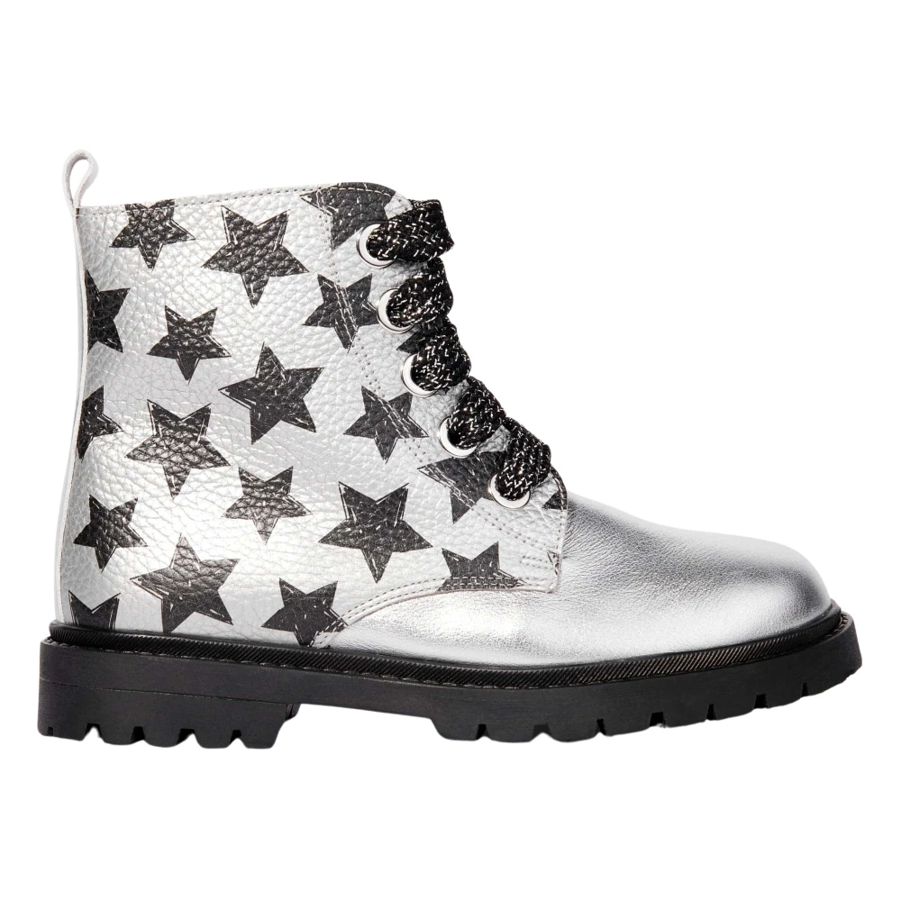 Andanines Girls Gray Kids Boots, 27 Eu, Star Print Lace-Up Boots