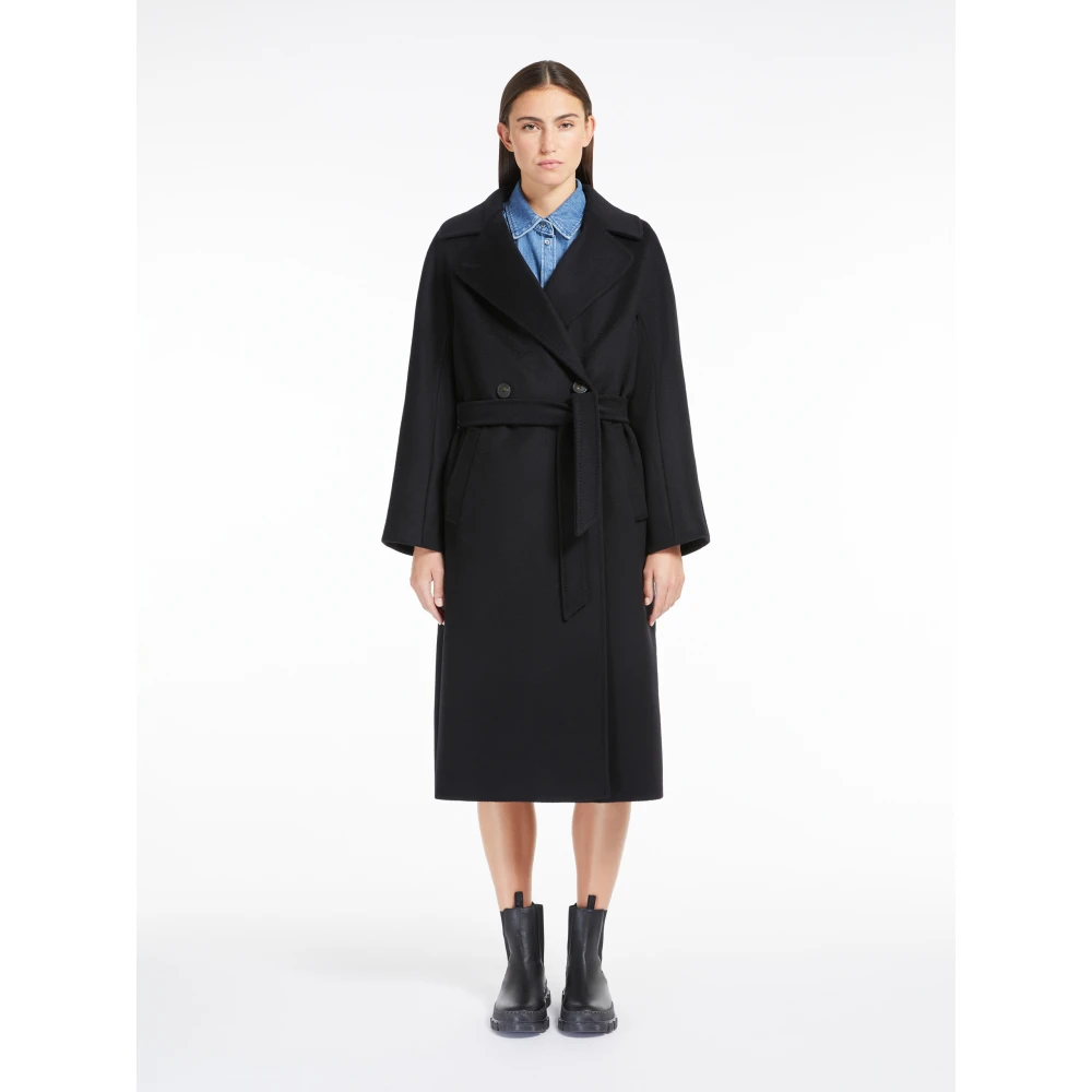 Max Mara Weekend Zwarte wollen double-breasted jas Black Dames