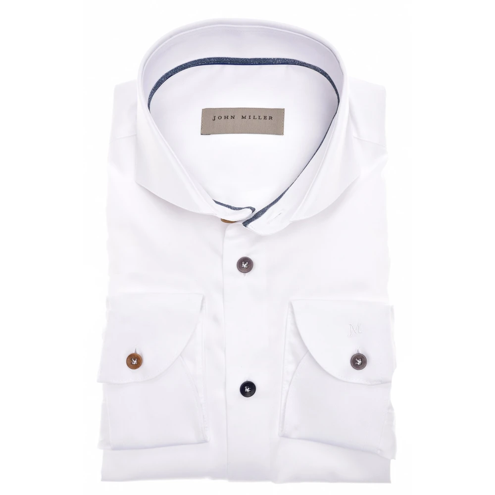 John Miller overhemd mouwlengte 7 slim fit wit effen katoen met stretch