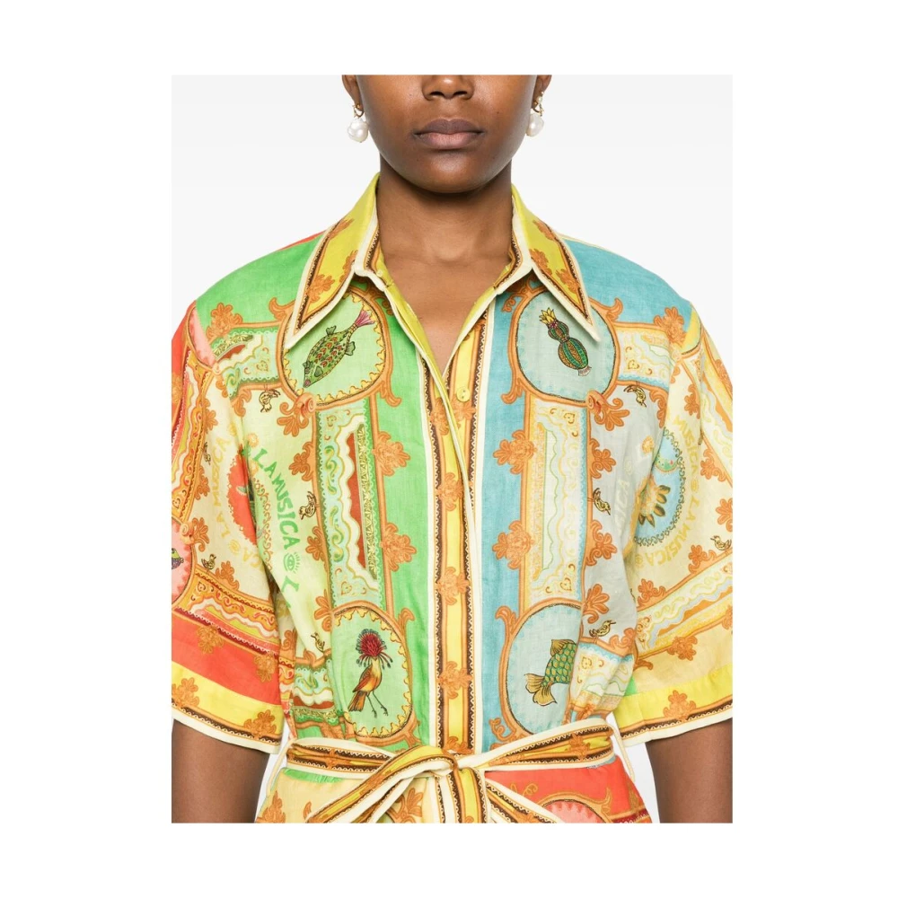 Alemais Zonnebloemgele Linnen Jurk met Grafische Print Multicolor Dames
