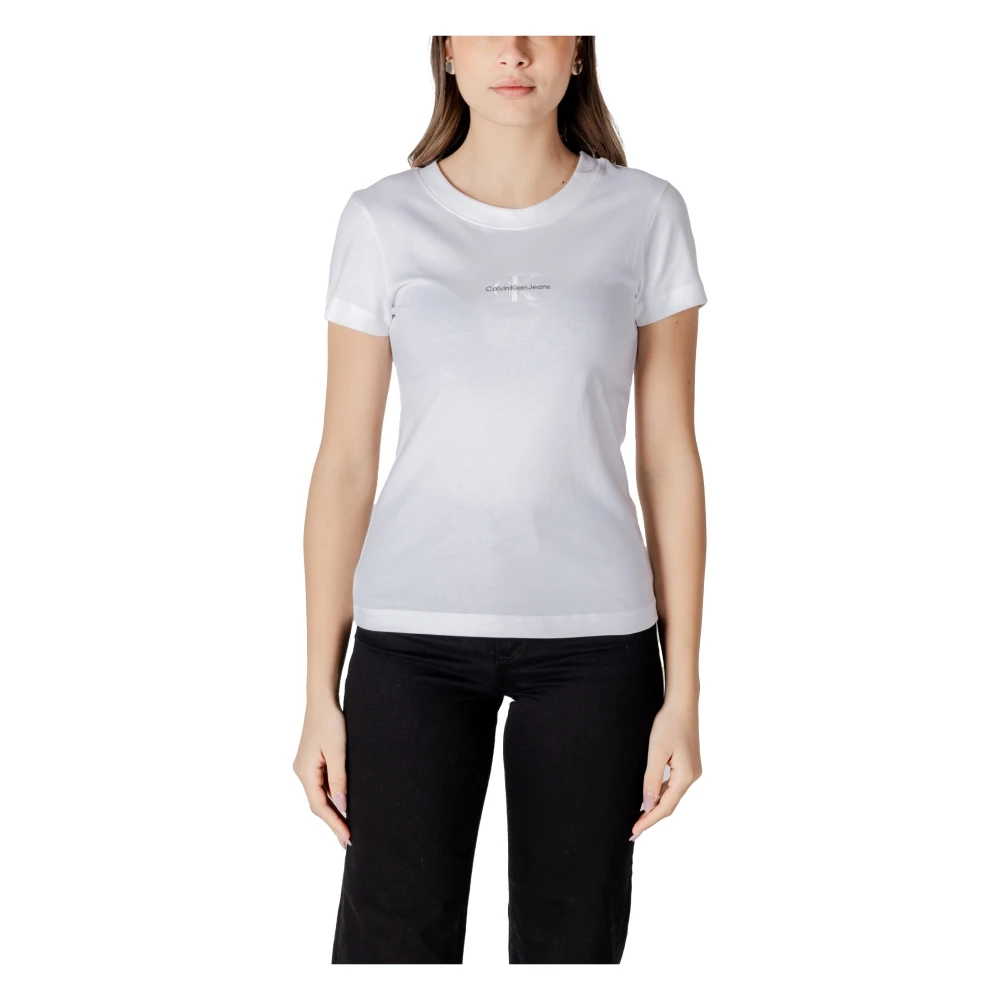 Calvin Klein Jeans Witte Katoenen T-shirt met Ronde Hals White Dames
