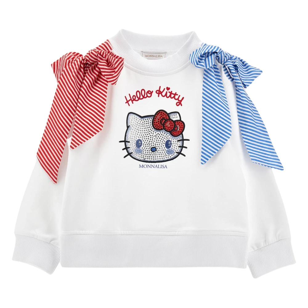 Monnalisa Girls White Kids Sweatshirts, 5 Y, Hello Kitty Bow-Detail Sweatshirt