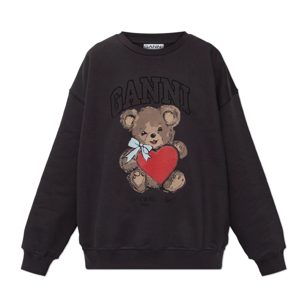 Ganni Printed Sweatshirt With Shimmering Sequins - Female - Sweatshirts - Gray - Xs - Sweatshirts & Hoodies