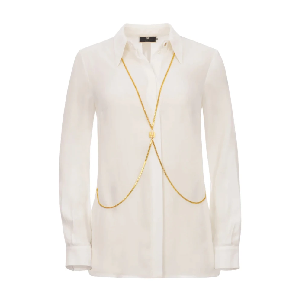 Elisabetta Franchi Witte Shirt met Colletto en Gouden Details White Dames