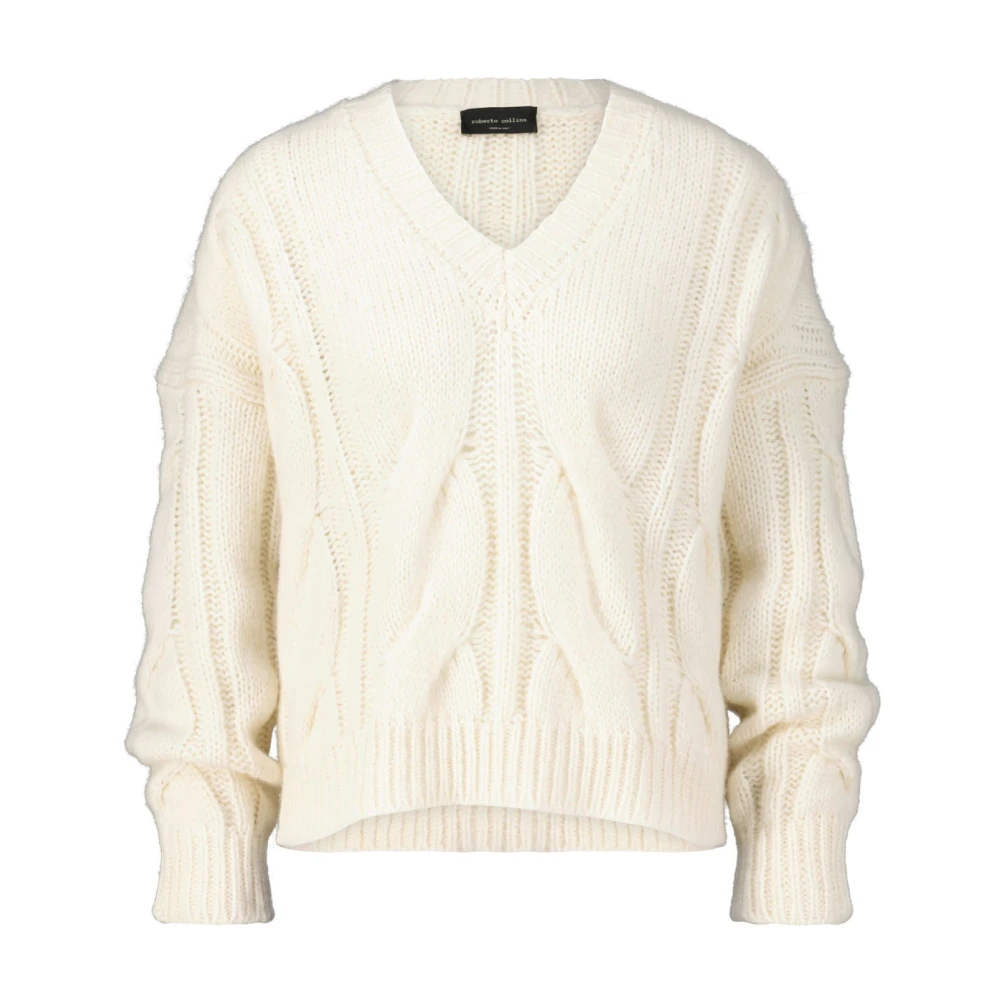 Roberto Collina Moderne V-hals Gebreide Trui Beige Dames